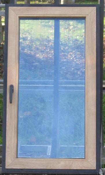 pvc raam , chassis , venster 69 x 124 eik / zwart, Doe-het-zelf en Bouw, Raamkozijnen en Schuifdeuren, Inclusief glas, Nieuw, Kunststof