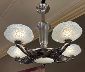 Verreries de Clichy - Lustre - bronze nickelé - Lustre