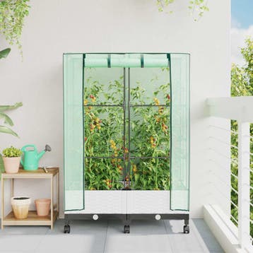 vidaXL Tuinschutting met Kasbedekking en Wielen 2 st Wit PP, Verzenden, Nieuw