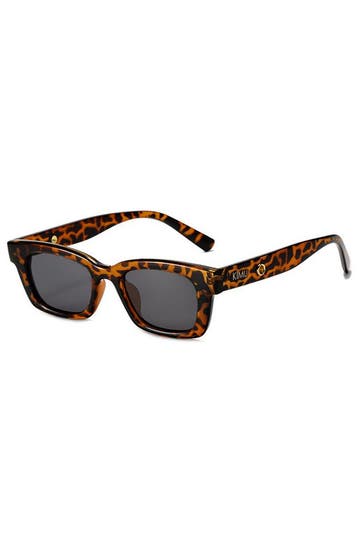 KIMU® Zonnebril Rechthoekig IKO Tortoise Montuur Zwarte Glaz, Ophalen of Verzenden, Nieuw, Zwart