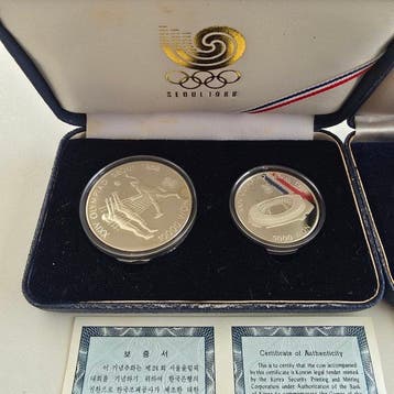 Zuid-Korea. 5000, 10000 Won 1988, Seoul Olympics, 2 x Silver, Postzegels en Munten