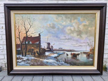 L. Douven - Hollands winterlandschap met molens
