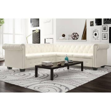 vidaXL Hoekbank 5-zits Chesterfield-stijl kunstleer wit, Verzenden, Nieuw