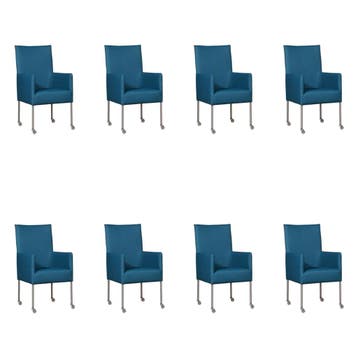 Set van 8 Leren eetkamerstoelen Spark - Toledo Turquoise, Ophalen of Verzenden