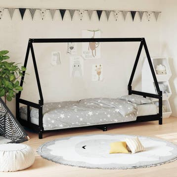 vidaXL Kinderbedframe 80x200 cm massief grenenhout zwart, Verzenden, Nieuw