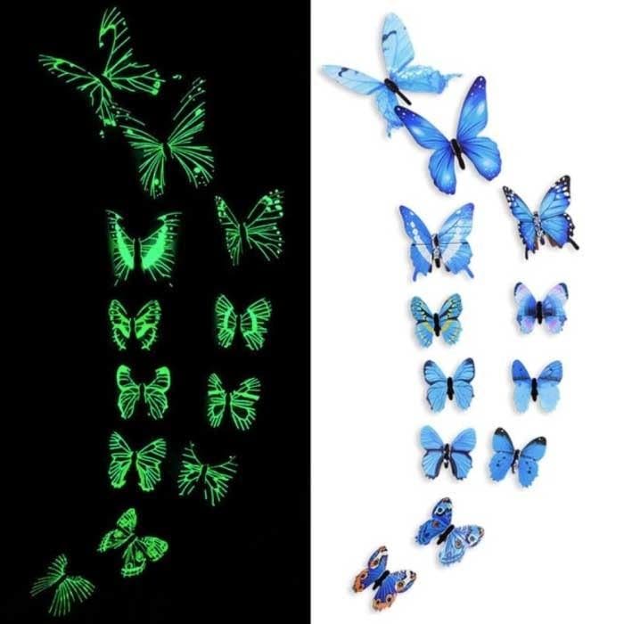 Glow in the Dark Vlinders - 12 Stuks - Lichtgevende, Huis en Inrichting, Woonaccessoires | Wanddecoraties, Nieuw, Verzenden