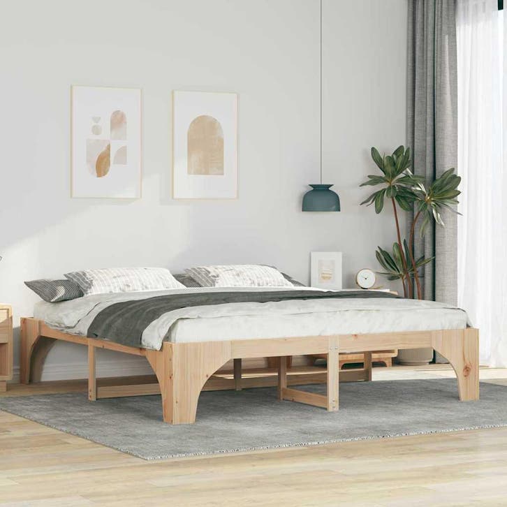 vidaXL Bedframe Bruin 200 x 200 cm Massief grenenhout, Huis en Inrichting, Slaapkamer | Bedden, Nieuw, Verzenden