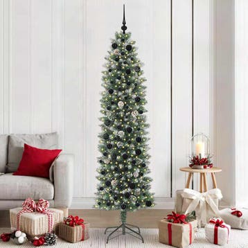 vidaXL Kunstmatige slanke kerstboom Groen en Wit 210 cm, Diversen, Kerst, Verzenden, Nieuw