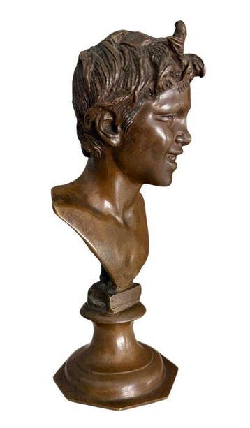 Beeldje - Juvenile in bronze - Gepatineerd brons, Antiek en Kunst