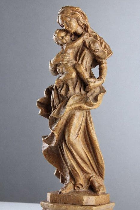 Val Gardena - sculptuur, Maria met Kind - 33 cm - Hout, Antiek en Kunst, Kunst | Niet-Westerse kunst