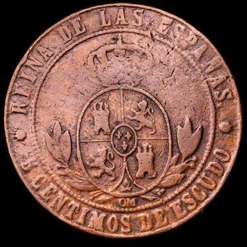 Spanje. Isabel II. 5 Céntimos Barcelona (OM) - 1867. (Zonder