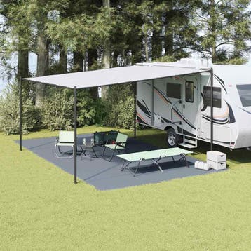 vidaXL Tenttapijt Blauw en Grijs 700 x 400 cm Polyetheen, Caravanes & Camping, Accessoires de tente, Verzenden
