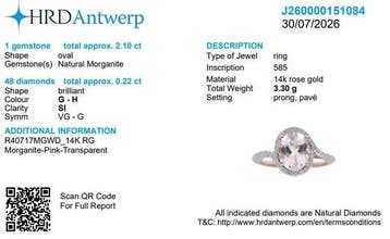 Ring - 14 karaat Roségoud - 2.10ct. tw. Morganiet - Diamant