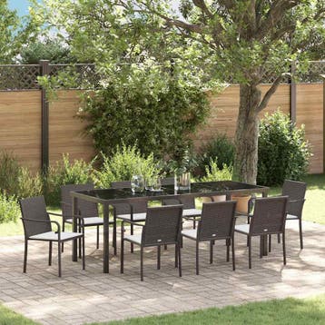 vidaXL Tuin Eettafel Set 9 st Bruin en Zwart PE Riet, Verzenden, Nieuw