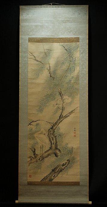 Kacho-ga  Willow and a white heron -  Eih - Japan, Antiek en Kunst