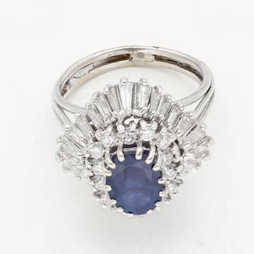 Ring - 14 karaat Witgoud Diamant (Natuurlijk) - Saffier