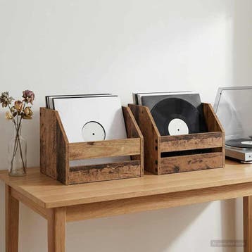 vidaXL Vinyl Album Doos 2 st Oud hout 38 x 30 x 29 cm, Computers en Software, Verzenden, Nieuw