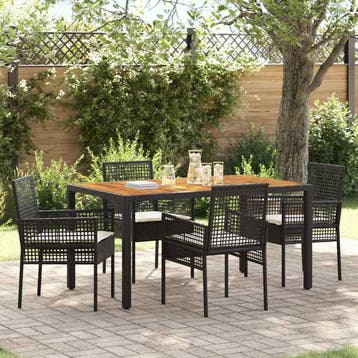 vidaXL Tuin Eettafel Set 5 pcs Zwart poly rattan, Verzenden, Nieuw