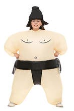 KIMU® Opblaas Kostuum Kinderen Sumo Worstelaar Zwart 122 128, Ophalen of Verzenden, Nieuw