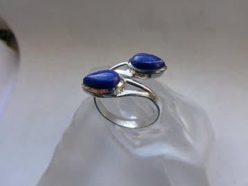 Zilver, lapis lazuli - Ring - Art Deco-stijl