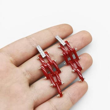 Bloedkoraal - Zilver - Oorbellen - handgemaakt