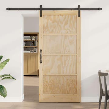 vidaXL Schuifdeur 93 x 202 cm Bewerkt hout Naturel en Zwart, Verzenden, Nieuw