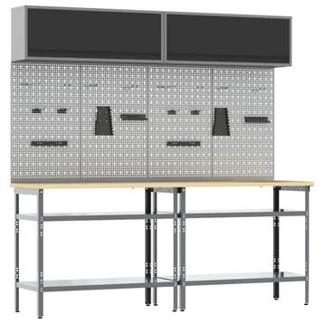 vidaXL Werkbankset 8 st Zwart en Grijs Gepoedercoat staal, Verzenden, Nieuw
