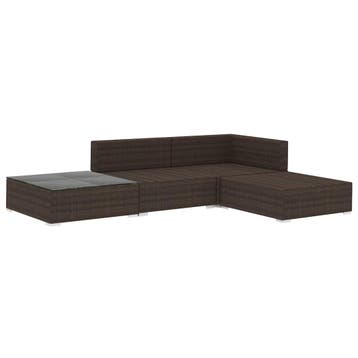 vidaXL 4-delige Loungeset met kussens poly rattan bruin, Verzenden, Nieuw, Loungeset