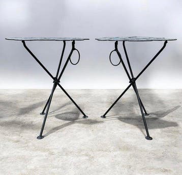 KARE Design - Bijzettafel (2) - Glas, Staal - Opklapbare
