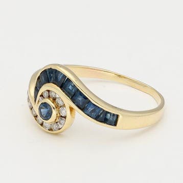 Bague - 18 carats Or jaune - Diamant - Saffier, Bijoux, Sacs & Beauté, Bagues