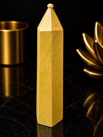 Natural Yellow Serpentine (New Jade) Crystal Tower 14.5 cm, Verzenden, Nieuw
