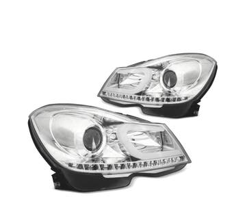 Phares Pour Mercedes W204 11-14 Tube Light + Led Fond Chromé, Verzenden