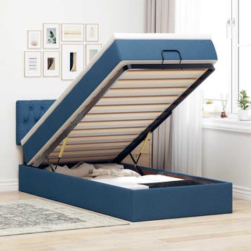 vidaXL Bed poef met matras en LEDs 90x200 cm stof blauw, Verzenden