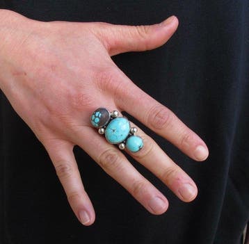 Massief zilver - Ring - Turkoois Nepal, Antiek en Kunst