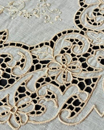 Broderie - 300 cm - 210 cm - Rideau en lin à motifs découpés