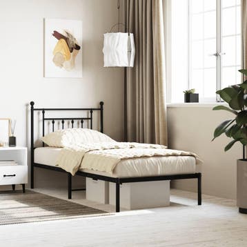 vidaXL Bedframe met hoofdbord metaal zwart 80x200 cm, Verzenden