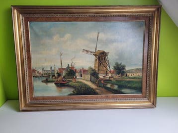 E. Moerman (XX) - Paysage moulin hollandais animé