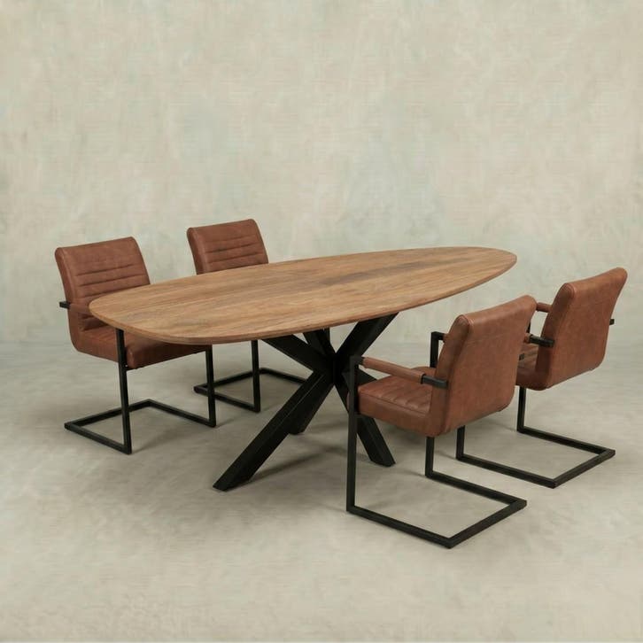 Mangohouten Eettafel Organisch Branwen 180x90 cm, Huis en Inrichting, Tafels | Eettafels, Nieuw, Overige houtsoorten, Overige vormen