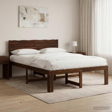 vidaXL Tweepersoonsbed met hoofdbord ROSTOCK Donkerbruin 140, Huis en Inrichting, Verzenden, Nieuw