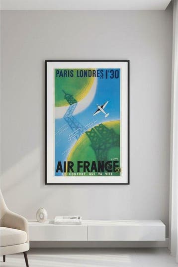 R. de Valerio - Air France - Affiche dagence « Paris –, Antiek en Kunst