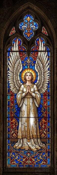 CREATIVE_HUB - Holy Praying Angel in medieval church stained