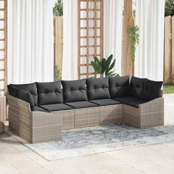 vidaXL Bankstel 7 st Lichtgrijs poly rattan, Verzenden, Nieuw