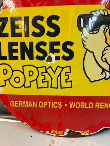 Zeiss Zeiss Lenses Popeye – Rond Emaille Reclamebord, Nieuw
