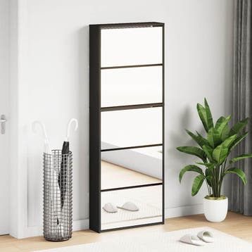 vidaXL Schoenenkast met spiegel 5-laags 63x17x169,5 cm zwart, Verzenden, Nieuw