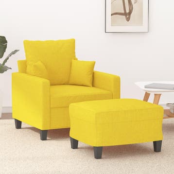 vidaXL Fauteuil met voetenbank / zetel 60 cm stof lichtgeel, Verzenden