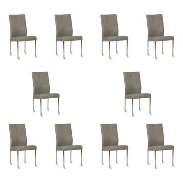 Set van 10 Leren eetkamerstoelen Comfort met wieltjes -, Huis en Inrichting, Stoelen, Ophalen of Verzenden, Nieuw, Leer, Eén