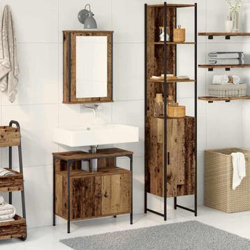 vidaXL Badkamermeubel Set met plank 3 pcs Oud hout Bewerkt, Verzenden, Nieuw