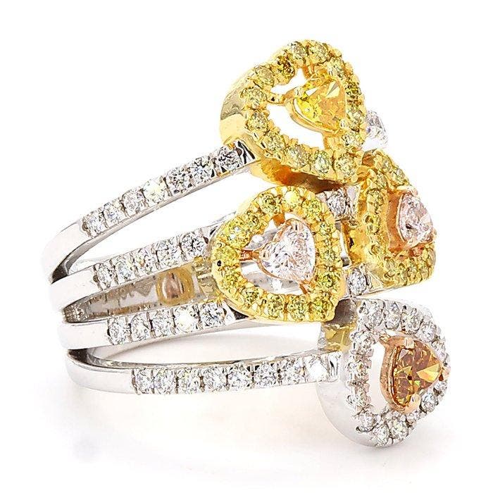 Statement ring - 18 karaat Witgoud - 1.32ct. tw. Gemengde, Bijoux, Sacs & Beauté, Bijoux anciens