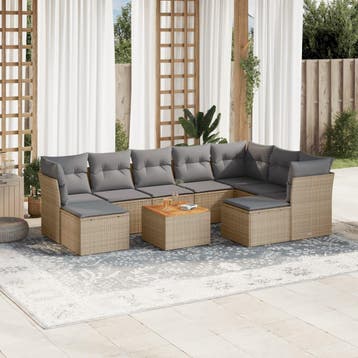 vidaXL 10-delige Loungeset met kussens poly rattan gemengd, Tuin en Terras, Verzenden, Nieuw, Loungeset