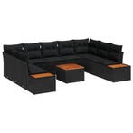 vidaXL Tuinbank Set met kussen 10 pcs Zwart Poly rattan, Tuin en Terras, Verzenden, Nieuw
